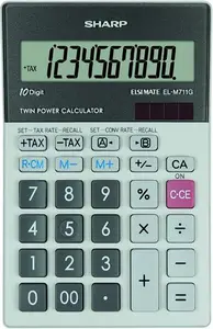 Desktop calculator Sharp EL-M711G, 10-digit, glass-top design, angled large LCD, 1 memory, 3-key memory functions