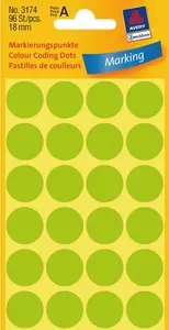 AVERY 3174 Colour Coding Dots Neon Green Circle Paper 1.8 cm 96 Labels