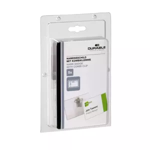 Durable Combi Clip Name Badge 54x90mm, Transparent, 5-Pack