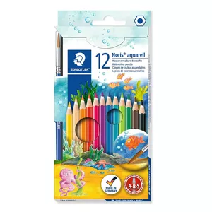 Staedtler Noris aquarell 144 10 Melns, Zils, Bordo, Brūns, Zaļš, Gaiši zaļš, Mauve, Navy (tumši zila), Oranžs, Persiku, Sarkans, Dzeltens 12 pcs