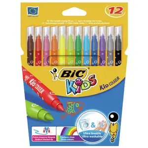 Flomāsteri BIC Kid Couleur, 12 gab., līnijas platums 0.8 mm, korpusa biezums 2.8 mm, dažādas krāsas