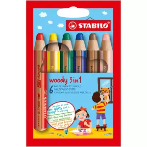 Набор цветных карандашей Stabilo Woody 3-in-1, 6 шт., разноцветные
