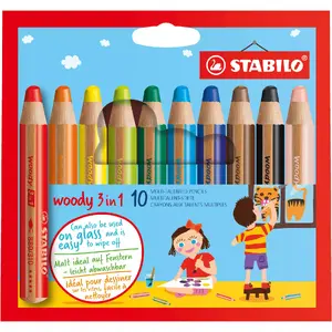 Akvareļu zīmuli Stabilo woody 3 in 1 komplekts 10 gab. — daudzkrāsains, ūdenī šķīstošs