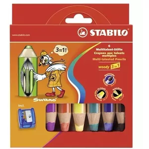 Krāsainie zīmuļi Stabilo woody 3 in 1 Multi — komplekts 6 gab., koka korpuss