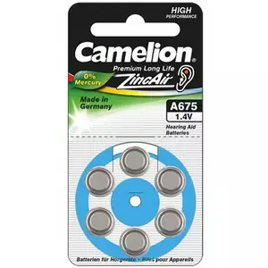 Pogas baterijas CAMELION A675 (cinka-gaiss), 6 gab. — dzirdes aparātiem