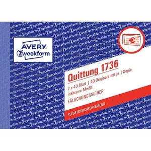 Avery 1736 grāmatvedības veidlapa & grāmata A6 40 lappuses