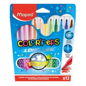 Flomāsteri Maped M845020 — vidēja punkta, 12 dažādu krāsu, iepakojumā 12 gab.