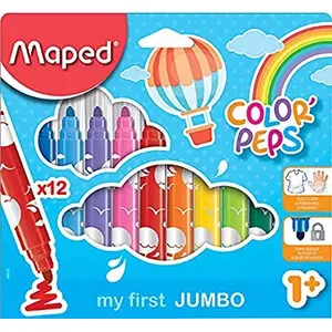 Spalvotie flomāsteri Maped 846020 — 12 krāsas, ota tipa gals 5 mm, pakarams iepakojums, komplekts 12 gab.