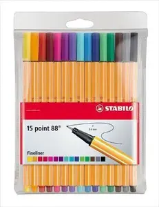 Набор фломастеров Stabilo point 88, модель 8815 — 15 цветов, линия 0,4 мм, металлическая оправа наконечника, пластиковый футляр