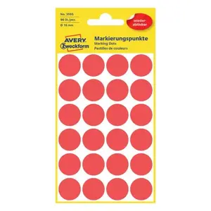AVERY 3595 Self-Adhesive Circle Labels Red Paper 1.8 cm Diameter 96 Pieces Removable