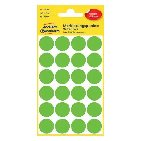 Avery 3597 Green Circle Labels 1.8 cm 96 Pack Photo 1