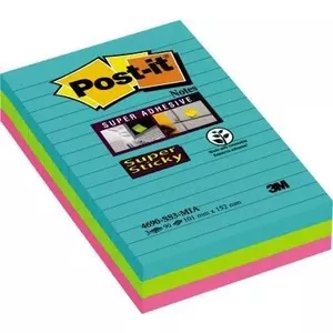 3M Post-it Super Sticky Notes 4690S3MI — 101×152 mm assorted colors, 3 pads/pack