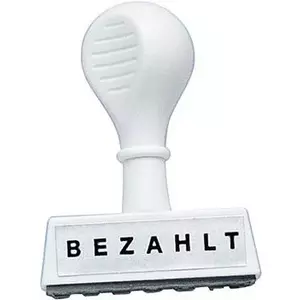 Text Stamp WEDO Bezahlt 45mm white plastic handle — self-inking payment stamp