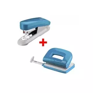 Punch and Stapler Set NOVUS E210 E15 petrol — manual punch and desktop stapler combo