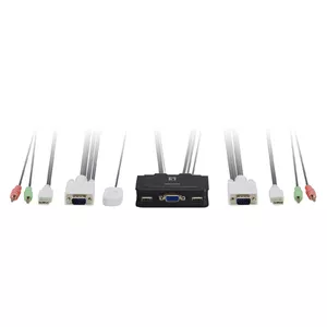 KVM switch 2-port LevelOne KVM-0223, USB keyboard/mouse, VGA video, 2048x1536, 0.9 m cables, audio support