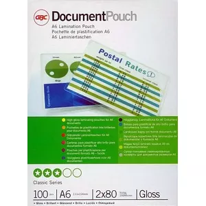 Document Laminating Pouches GBC A6 2x80 Micron Gloss (100)