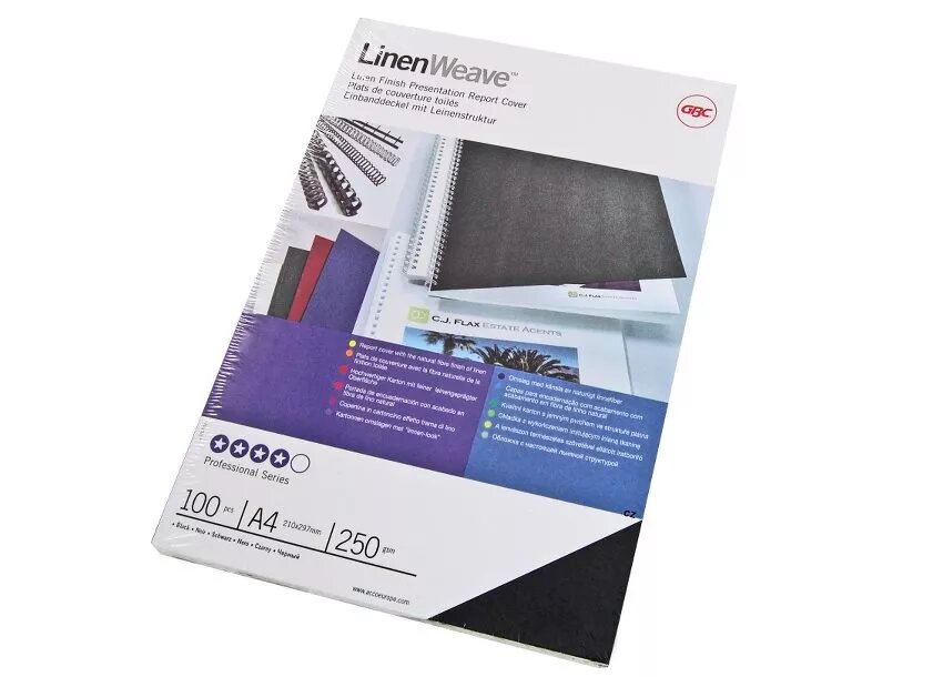 Saistvārti GBC LinenWeave 250gsm A4 Melni