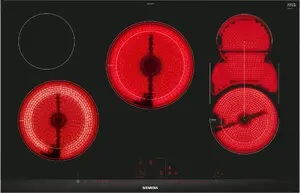 Встраиваемая стеклокерамическая варочная панель Siemens ET875LMP1D черного цвета с 5 зонами нагрева, сенсорным управлением и LED дисплеем