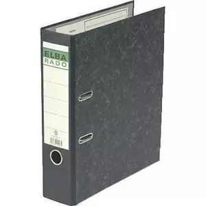 Cardboard lever arch file Elba Rado A4, aluminum mechanism, black/white, holds 570 sheets, 80 mm spine