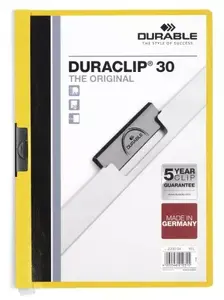 Report cover Durable Duraclip 30 PVC transparent with metal clip, yellow, capacity 30 sheets