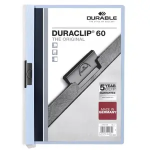 Report cover Durable Duraclip 60 PVC light blue transparent — holds up to 60 sheets