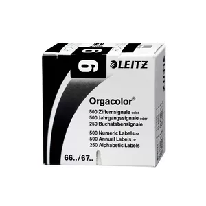 Self-adhesive labels LEITZ Orgacolor rounded rectangle 30 x 23 mm, black (pack dispenser 73 x 73 x 30 mm)