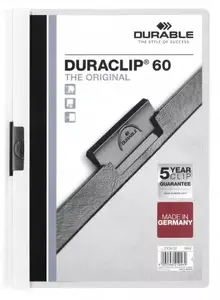 Durable Duraclip 60 Report Cover, PVC, Transparent and White, 60 Sheet Capacity