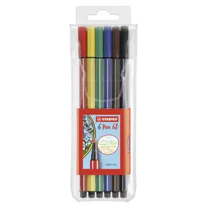 Flomāsteri Stabilo Pen 68 komplekts, 6 krāsas (zils, zaļš, oranžs, rozā, sarkans, dzeltens), apaļš gals