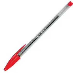 Ручка шариковая BIC Cristal Medium — красные чернила, прозрачный корпус, упаковка 50 шт.