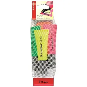 Highlighter markers Stabilo NEON set 4 pcs — chisel tip, Green Orange Pink Yellow