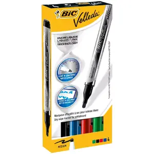 Marķieru komplekts BIC Velleda Liquid Ink Pocket — 4 gab., bultiņas gals, melns/zils/zaļš/sarkans