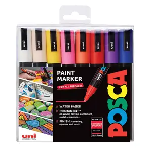 Marker set uni-ball POSCA PC-5M — 16 colors, medium bullet tip, water-based pigment ink