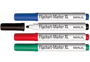 Maul 6383799 Flipchart Markers, Bullet Tip, 4-Piece Set, Multi-Color