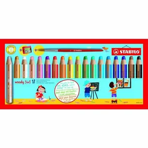 Набор цветных карандашей Stabilo woody 3 in 1 Multi 18 шт — деревянные, акварельные и восковые свойства, для рисования и раскрашивания