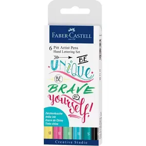 Набор каллиграфических ручек Faber-Castell 267116 — пигментные чернила, 6 цветов (черный, зеленый, розовый, бирюзовый, желтый, белый)