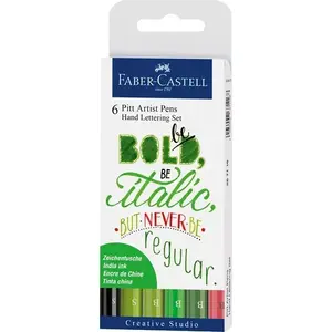 Calligraphy pen set Faber-Castell 267117 — pigment-based ink, 6 pieces, colours Black/Green/Red