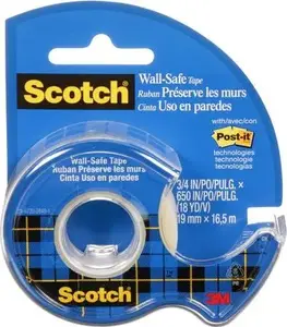Līmlente Scotch Wall‑Safe ar dozatoru, 19 mm x 16,5 m, caurspīdīga, noņemama bez atlikumiem — 1 gab.