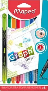 Финлайнер Maped Graph'Peps Premium — 0,4 мм, металлическое гильзование пера, набор 8 цветов (1 шт.)