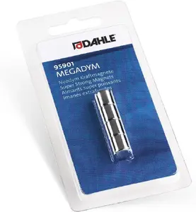 DAHLE Magnet 95901 cylindrical neodymium magnets Ø 10 mm x H 10 mm, silver, pack of 4