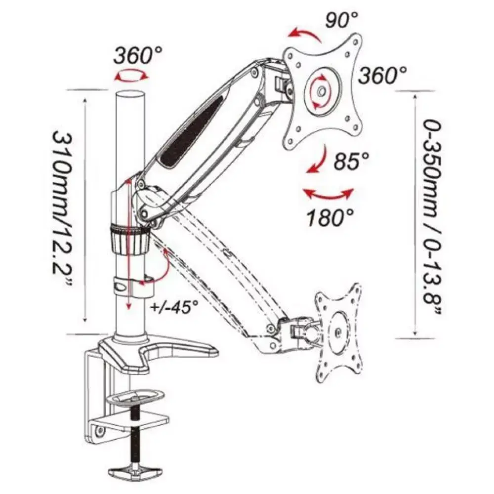 Desk Tubular Gas Spring Monitor Mount Techly ICA-LCD 111-BK Photo 3