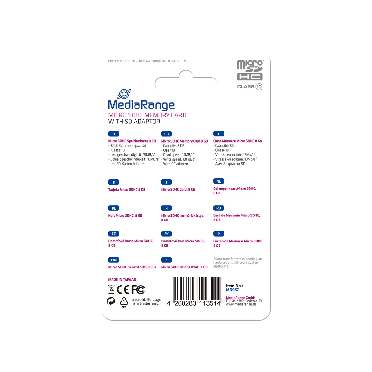 microSDHC MediaRange 8GB MR957 Photo 2