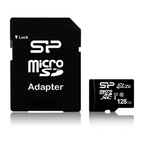 MicroSDXC flash card Silicon Power 128 GB UHS‑I (Class 10, U1), 85 MB/s, black, with SD adapter