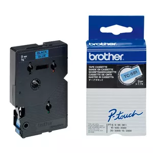 Labeling Tape Brother TC591 9mm Black on Blue