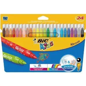 Flomāsteri BIC Kid Couleur 24 gab. — daudzkrāsaini, līnijas platums 0.8 mm, korpuss 2.8 mm