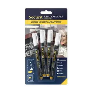 Kriītas marķieris Securit BL-SMA100-V4-WHI — balts, līnijas platums 1–2 mm, 4 gab.