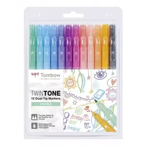 Marķieru komplekts TOMBOW TwinTone Pastels 12 gab. — smalka un apaļa uzgali, pasteļtoņi