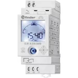Finder 12.81.8.230.0000 Astronomical Time Switch for DIN Rail, 230 V AC, 16 A, 1 CO Contact