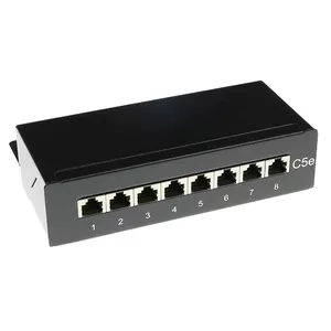 Surface-mounted shielded 8-port CAT5E patch panel box ACT FA5001, 173×44×109 mm