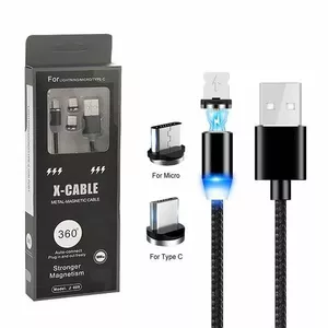 ProLink 3-in-1 Magnetic Charging Cable with Micro USB, USB-C, and Lightning Connectors, Black