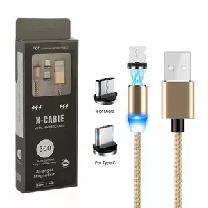 ProLink Vega 3-in-1 Magnetic Charging Cable with Micro-USB, USB-C, and Lightning Connectors, Gold